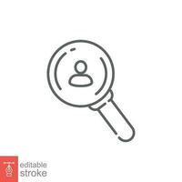 Search job vacancy icon. Simple outline style. Human resource, hire, people, select candidate concept. Thin line symbol. Vector illustration isolated on white background. Editable stroke EPS 10.