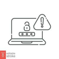 Password phishing icon. Simple outline style. Laptop hack, ransomware, fraud, scam, technology concept. Thin line symbol. Vector illustration isolated on white background. Editable stroke EPS 10.