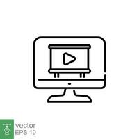 Video tutorial icon. Simple outline style. Webinar, play, stream, monitor with player, online education concept. Thin line symbol. Vector illustration isolated on white background. EPS 10.