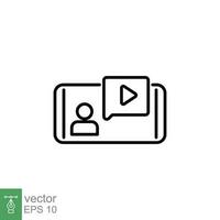 Online training in smartphone icon. Simple outline style. Webinar, video call, phone device, education concept. Thin line symbol. Vector illustration isolated on white background. EPS 10.