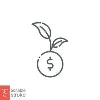 Financial growth icon. Simple outline style. Money, tree, plant, leaf, growing, finance, business concept. Thin line symbol. Vector illustration isolated on white background. Editable stroke EPS 10.