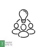 Collaboration idea icon. Simple outline style. Business team with lightbulb, innovation collaborate concept. Thin line symbol. Vector illustration isolated on white background. EPS 10.