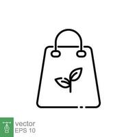 Eco bag icon. Simple outline style. Paper bag with leaf sign, shopping, nature, recycle plastic concept. Thin line symbol. Vector illustration isolated on white background. EPS 10.