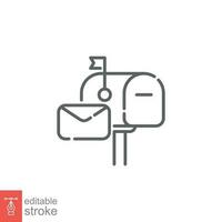 Mail box icon. Simple outline style. Post box with paper envelope, vintage, retro, communication concept. Thin line symbol. Vector illustration isolated on white background. Editable stroke EPS 10.