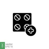 Pill icon. Simple solid style. Tablet, round pill, medical pharmacy, medicine with cross sign, health concept. Black silhouette, glyph symbol. Vector illustration isolated on white background. EPS 10.