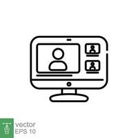 Virtual meeting icon. Simple outline style. Webcast, remote office, video conference, technology concept. Thin line symbol. Vector illustration isolated on white background. EPS 10.