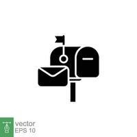 correo caja icono. sencillo sólido estilo. enviar caja con papel sobre, antiguo, retro, comunicación concepto. negro silueta, glifo símbolo. vector ilustración aislado en blanco antecedentes. eps 10