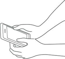 Black and white illustration. Using a smartphone to communicate. vector