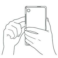 Black and white illustration. Using a smartphone to communicate. vector