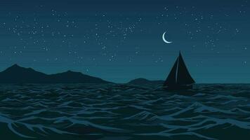 Night time over ocean with sailing boat vector