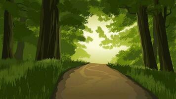 Vector landscape illustration of forest with empty road