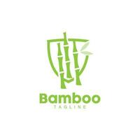 Bamboo Logo, Panda Food Green Plant Vector, Simple Minimalist Design, Illustration Element Template vector