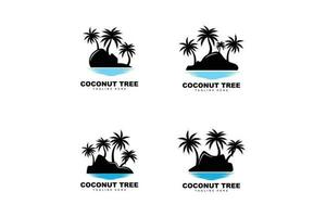 Coconut Tree Logo, Palm Tree Sunset Beach Vector, Elegant Minimalist Simple Design, Symbol Template Icon vector