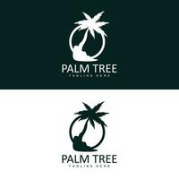 Coconut Tree Logo, Palm Tree Sunset Beach Vector, Elegant Minimalist Simple Design, Symbol Template Icon vector