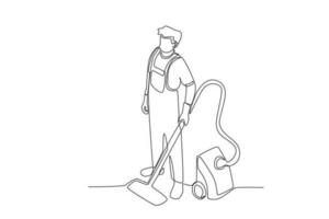 A janitor holding a dust cleaner vector