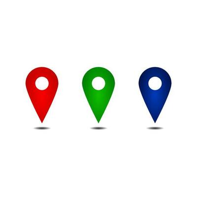 pin location pin icon. map location pointer red, green, blue