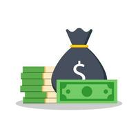 money icon. money bag and stack of banknotes vector illustration