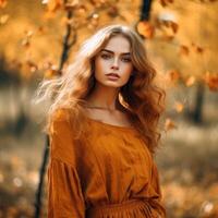 Beautiful girl. Autumn background. Illustration photo