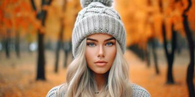 Beautiful girl. Autumn background. Illustration AI Generative photo