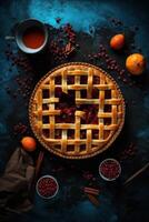 Summer pie with berries. Illustration AI Generative photo