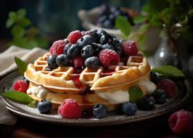 Waffle plate with berries. Illustration photo