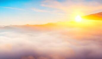 Sunrise over the misty mountains. Beautiful nature landscape background. AI Generative photo