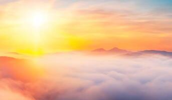 Sunrise over the misty mountains. Beautiful nature landscape background. AI Generative photo