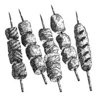 skewered food set sketch hand drawn vector