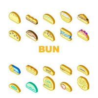 bun bread burger hamburger icons set vector