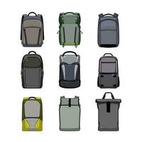 photo camera backpack set cartoon vector illustration