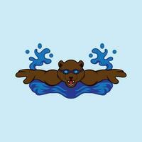 Bear front view swimming with swimming glasses vector