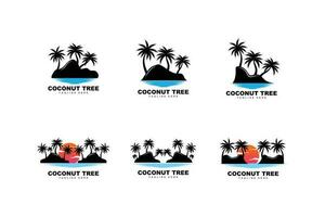 Coconut Tree Logo, Palm Tree Sunset Beach Vector, Elegant Minimalist Simple Design, Symbol Template Icon vector