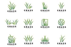 Green Grass Logo Design, Farm Landscape Illustration, Natural Scenery Vector