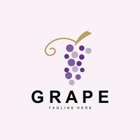 Grape Logo, Garden Vector, Fresh Purple Fruit, Wine Brand Design, Simple Illustration Template vector