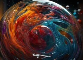 Colorful Swirling radial vortex background liquid translucent glass created with technology photo