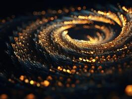 Colorful Swirling radial vortex background golden particles and sparkles created with technology photo