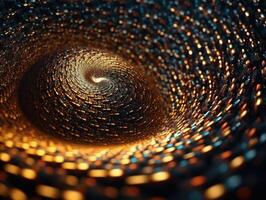 Colorful Swirling radial vortex background golden particles and sparkles created with technology photo