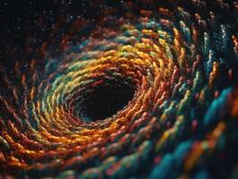 Colorful Swirling radial vortex background golden particles and sparkles created with technology photo