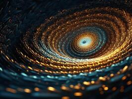 Colorful Swirling radial vortex background golden particles and sparkles created with technology photo