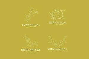 botánico logo, naturaleza planta diseño, flor planta icono vector con línea modelo