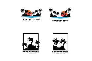 Coconut Tree Logo, Palm Tree Sunset Beach Vector, Elegant Minimalist Simple Design, Symbol Template Icon vector