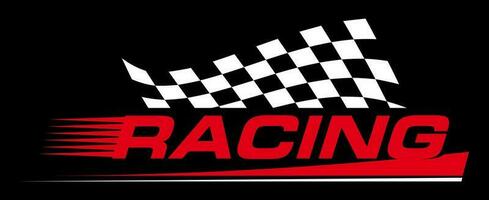 Rally racing sport emblem, finish checkered flag vector