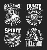 Shark, turtle, Doberman and pirate skull t-shirts vector