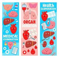 Healthcare banners with cartoon organ characters vector