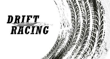 Drift racing background with grunge tire tracks vector