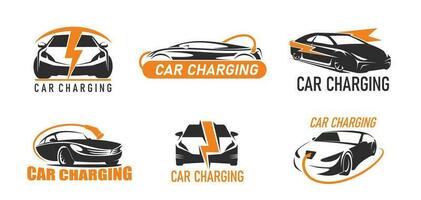 Car charging icons, electric car charge station vector