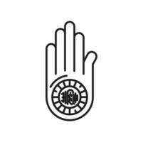 Jainism religion symbol, Ahimsa hand Dharmachakra vector