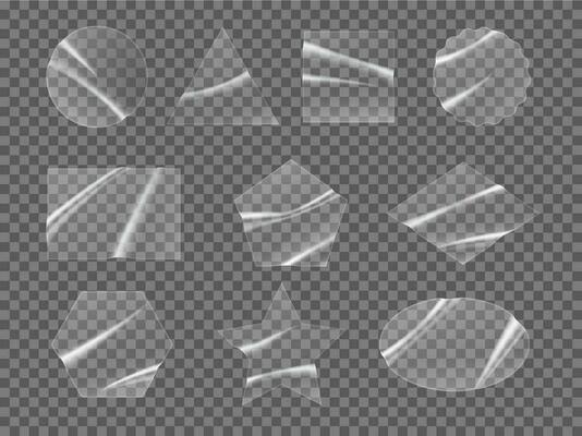 Transparent stickers or patches of plastic or pvc