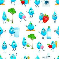 Cartoon water drop characters seamless pattern vector