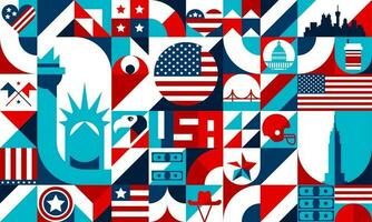 Abstract geometric USA shapes, bauhaus pattern vector